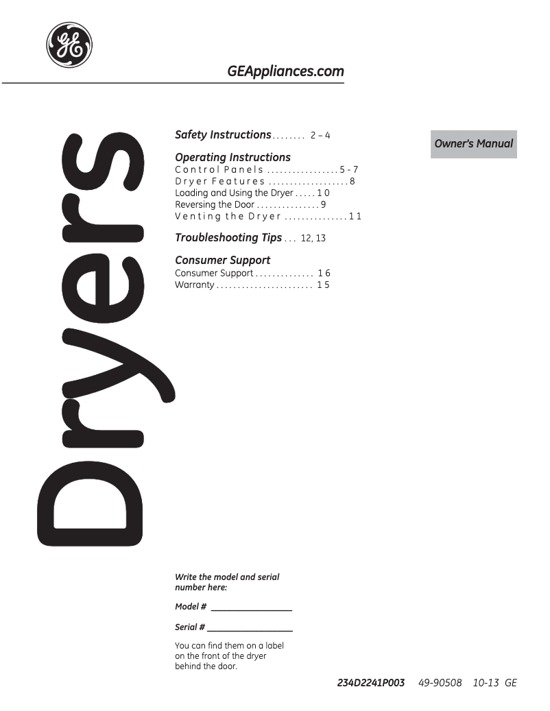 Imagen de la primera página del manual del dispositivo GTDP520GDWW