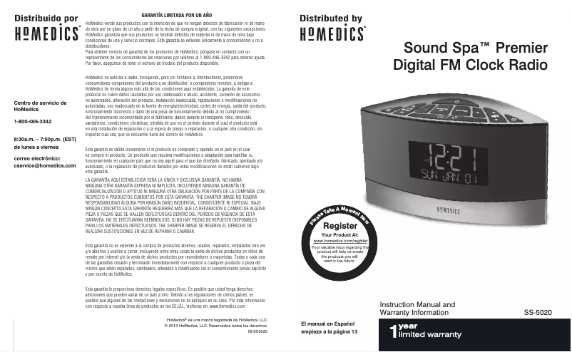 Página 1 del manual Manual de usuario Homedics Sound Spa Premier SS-5020