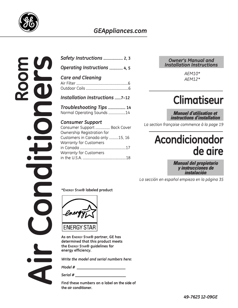 Página 1 del manual Manual de uso y mantenimiento GE AEM10AN