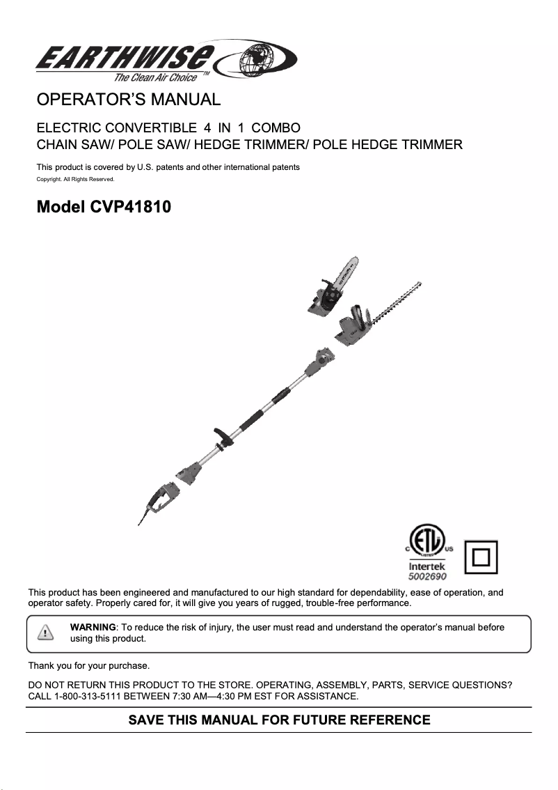Página 1 del manual Manual de usuario Earthwise CVP41810