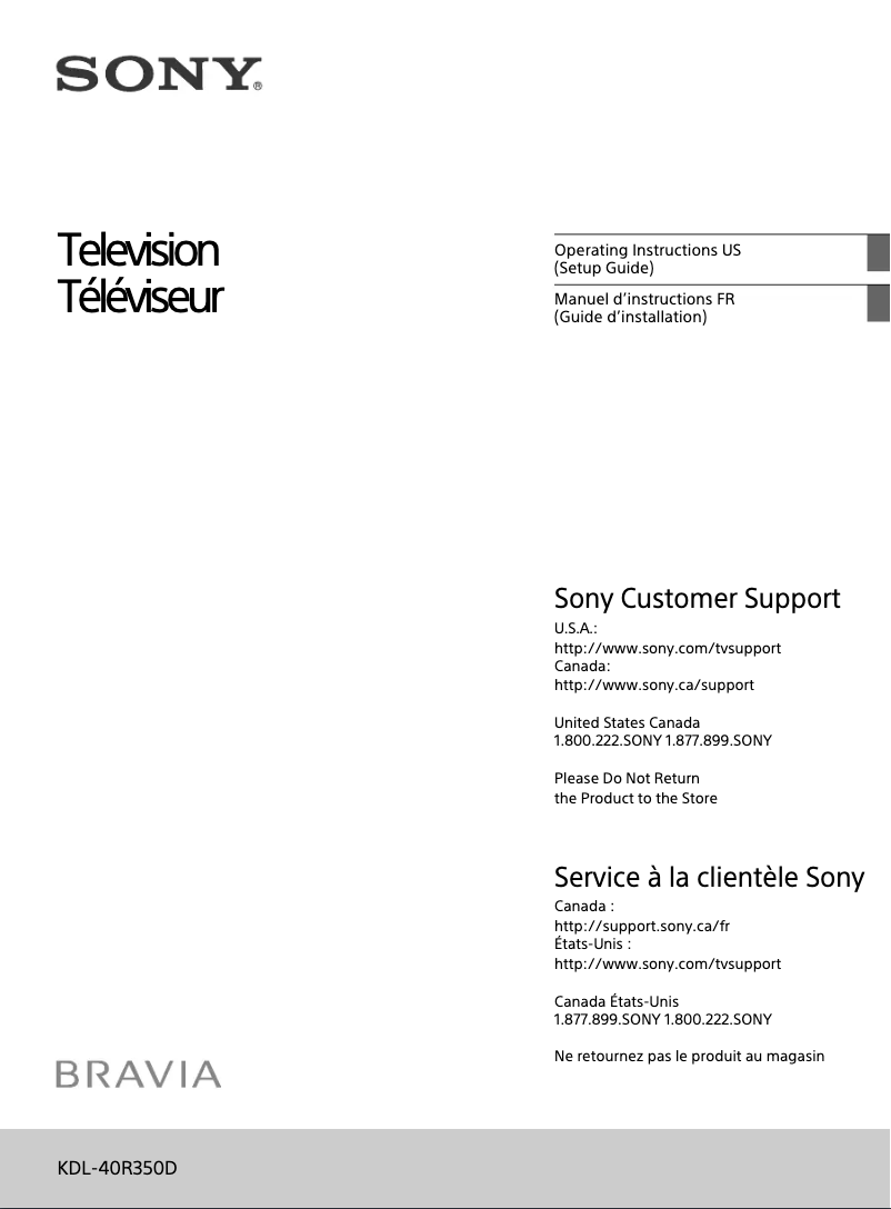 Imagen de la primera página del manual del dispositivo Bravia KDL-40R350D
