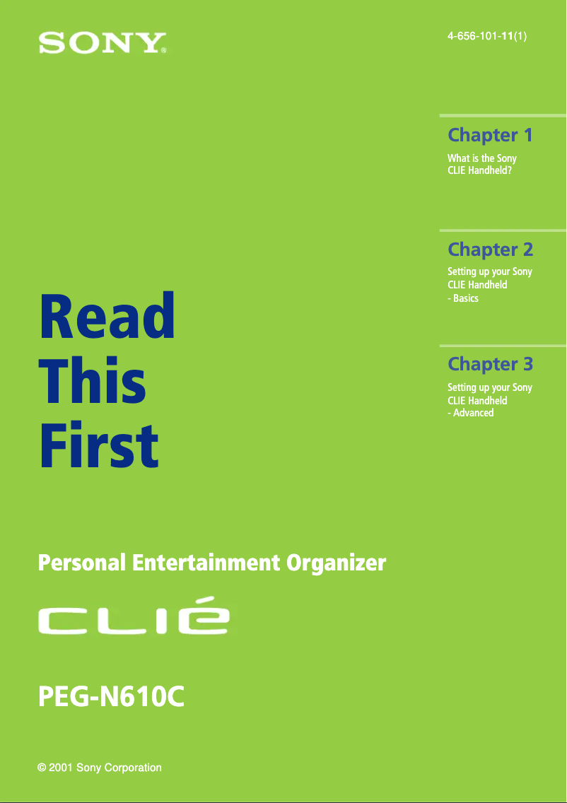 Imagen de la primera página del manual del dispositivo Clié PEG-N610C