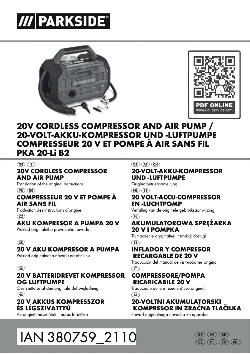 Página 1 del manual Manual de usuario Parkside PKA 20-Li B2