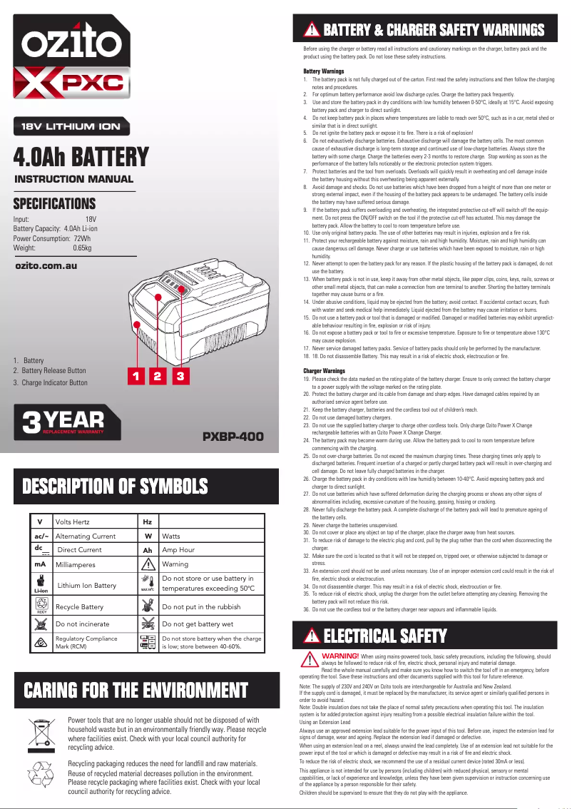 Imagen de la primera página del manual del dispositivo PXBC-400C
