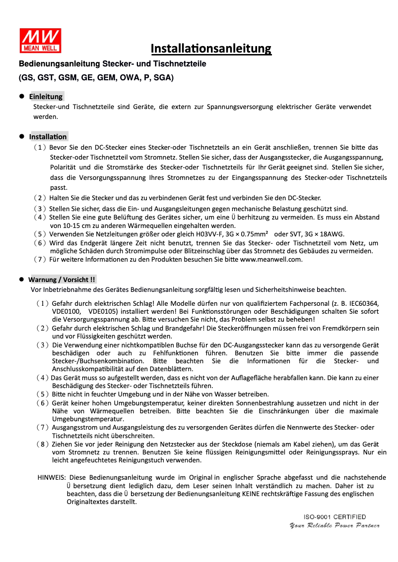 Página 1 del manual Manual de usuario Mean Well GSM40A09-P1J