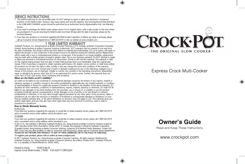 Página 1 del manual Manual de usuario Crock-Pot Express Crock SCCPPC600-V1