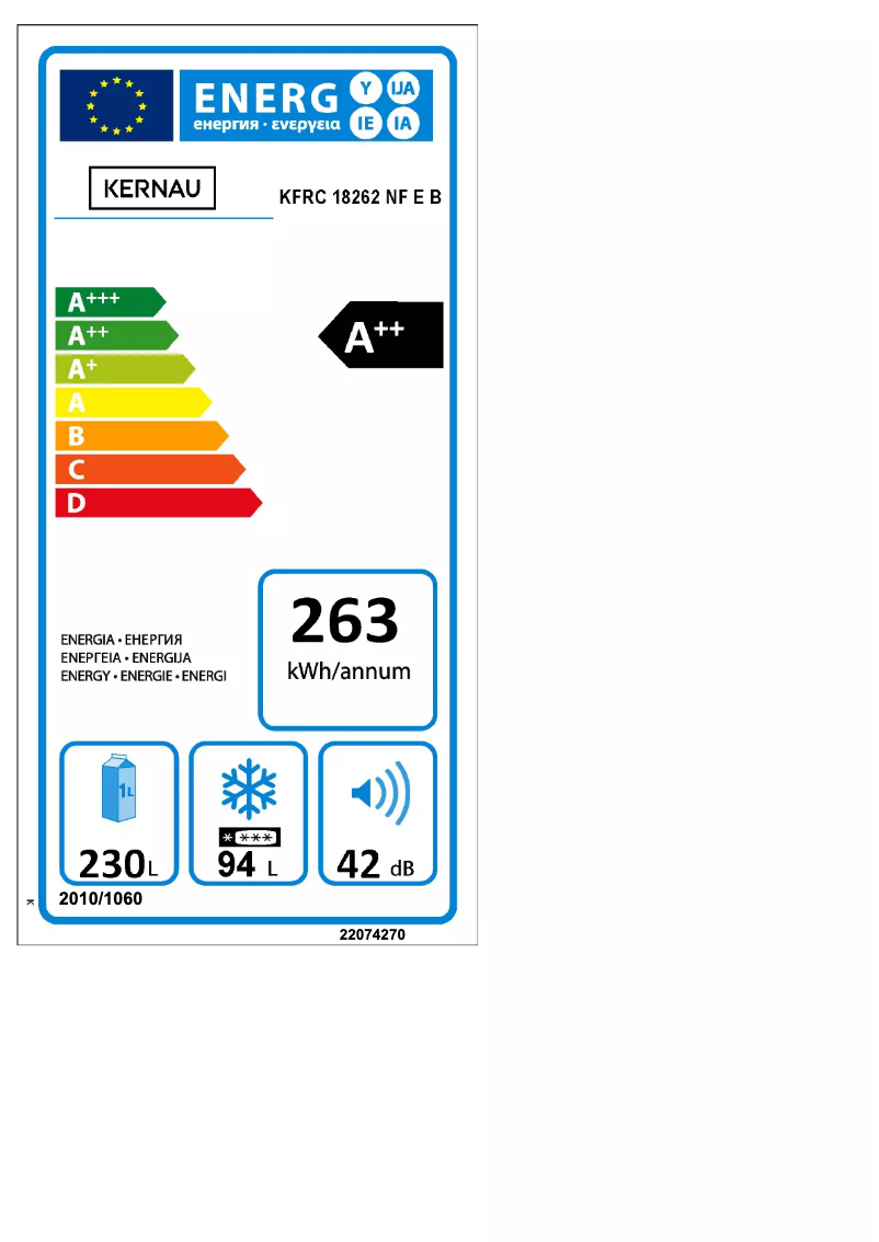 Página 1 del manual Etiqueta energética Kernau KFRC 18262 NF E B