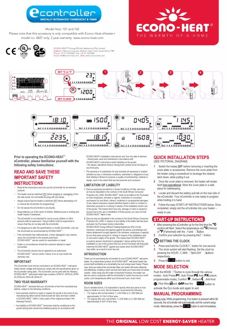 Imagen de la primera página del manual del dispositivo EController 101