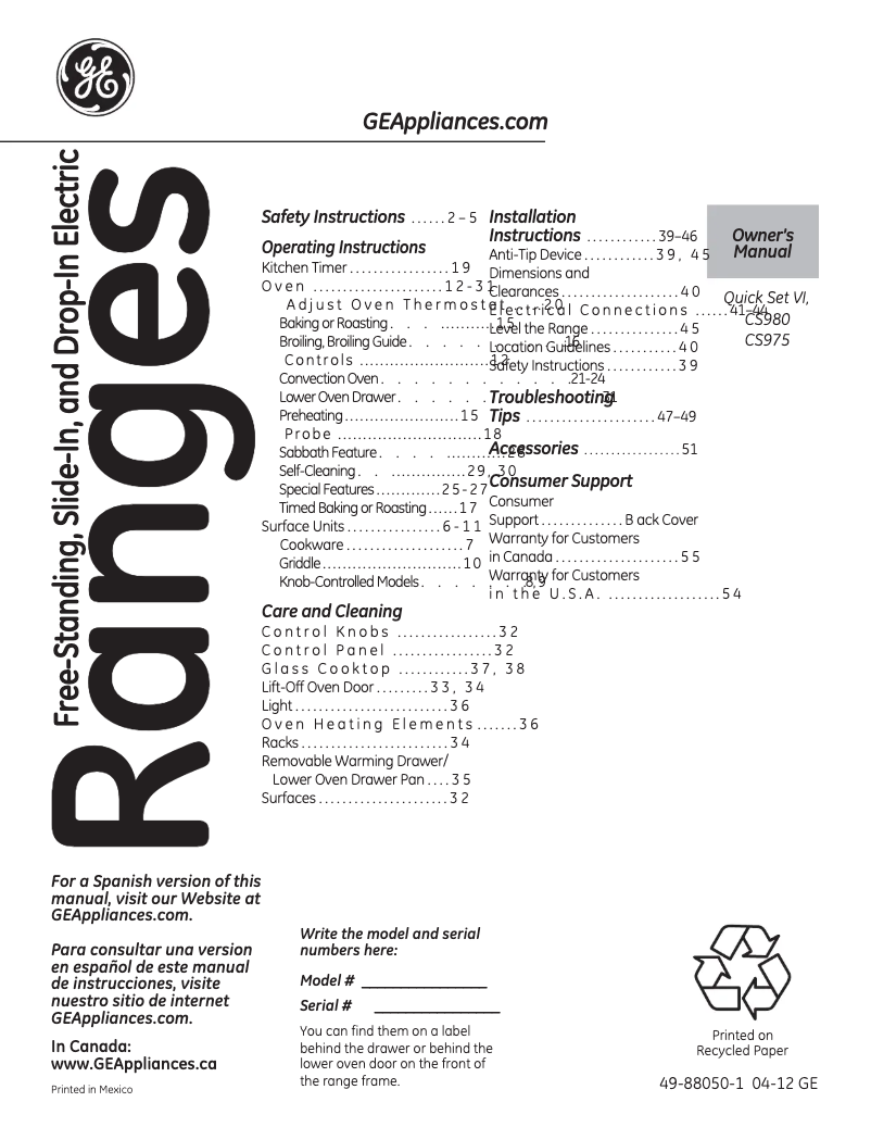 Página 1 del manual Manual de instrucciones GE Cafe CS980STSS