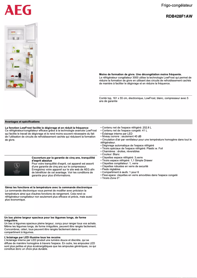 Imagen de la primera página del manual del dispositivo RDB428F1AW