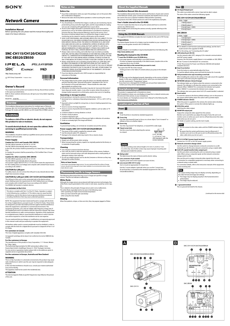 Página nº 1 - Manual de usuario Sony SNC-CH115