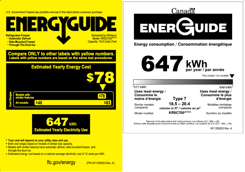 Página nº 1 - Etiqueta energética KitchenAid KRSC700HPS
