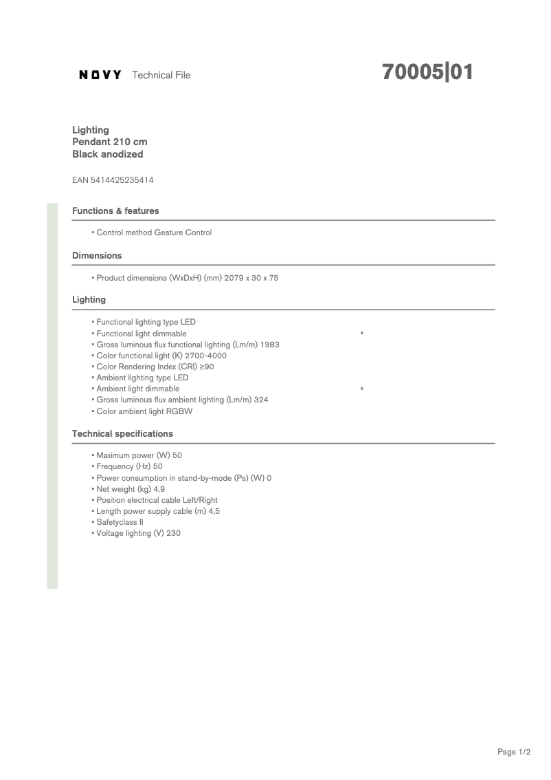 Imagen de la primera página del manual del dispositivo Pendant 70005