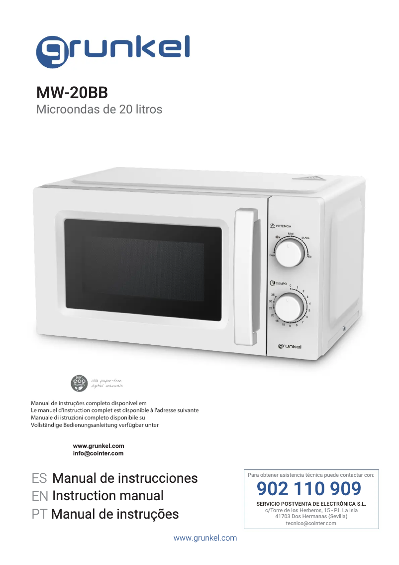 Página 1 del manual Manual de usuario Grunkel MW-20BB