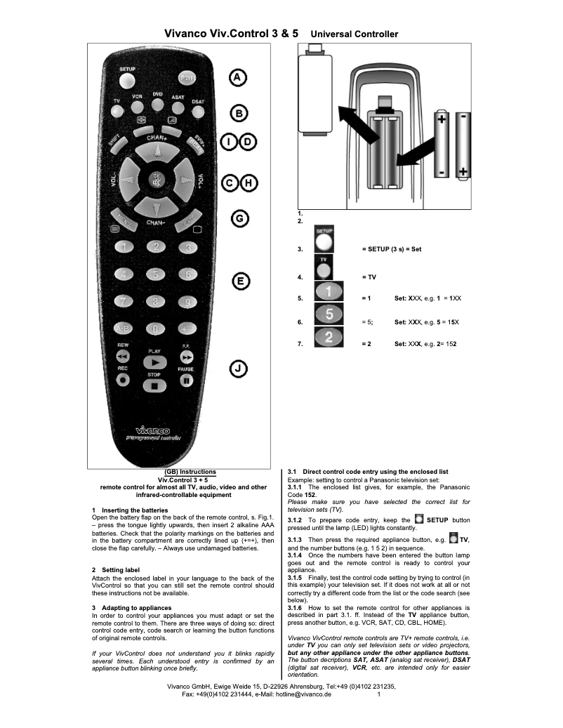 Imagen de la primera página del manual del dispositivo Viv.Control 3