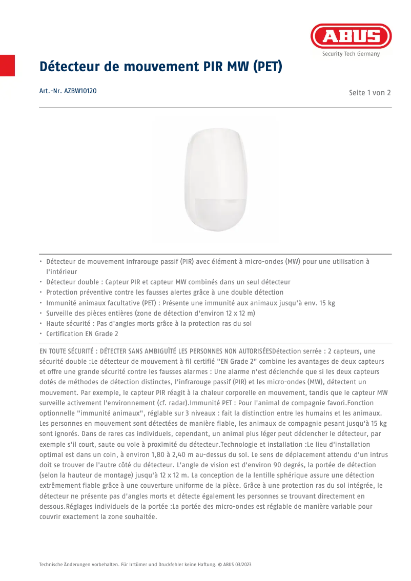 Imagen de la primera página del manual del dispositivo AZBW10120