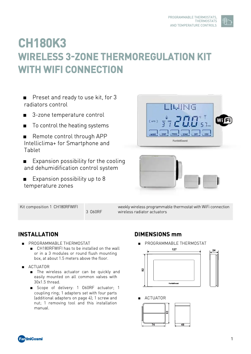 Página 1 del manual Ficha técnica Fantini Cosmi CH180K3