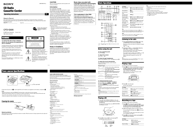 Imagen de la primera página del manual del dispositivo CFD-G505