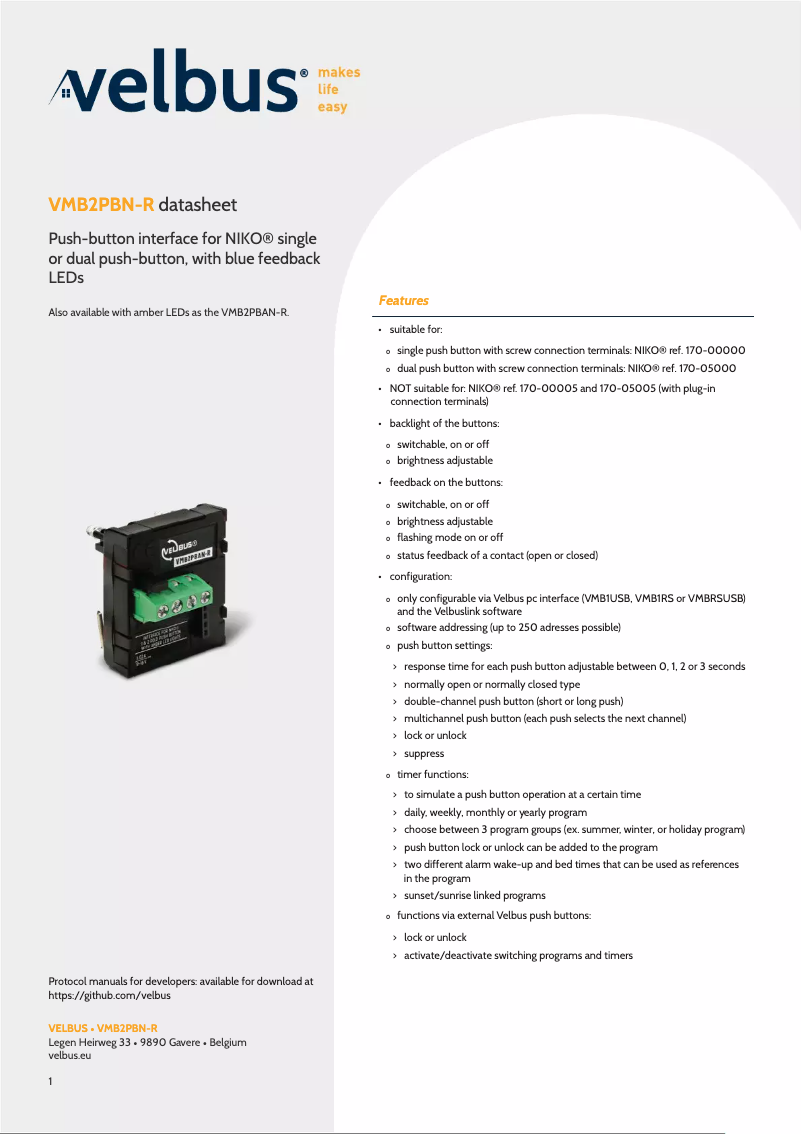 Página 1 del manual Manual de usuario Velbus VMB2PBN