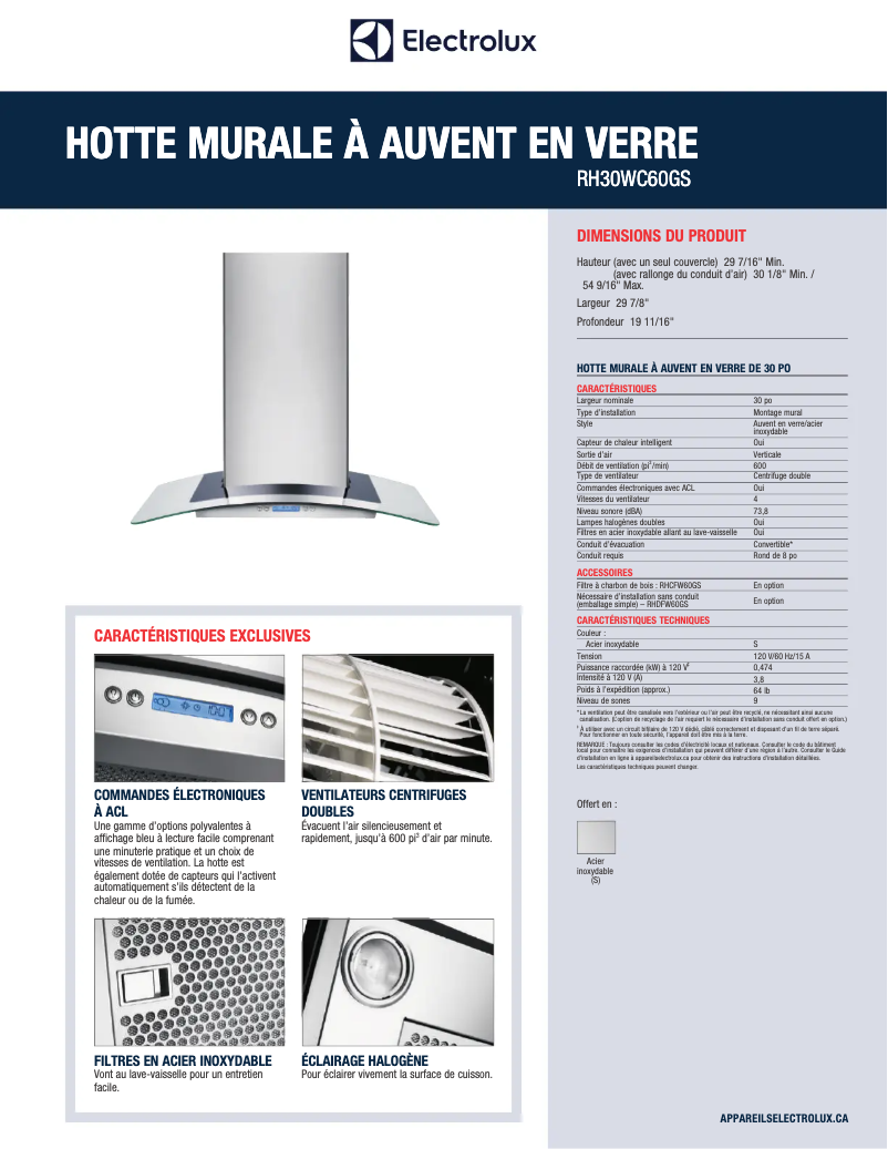 Página 1 del manual Ficha técnica Electrolux RH30WC60GS