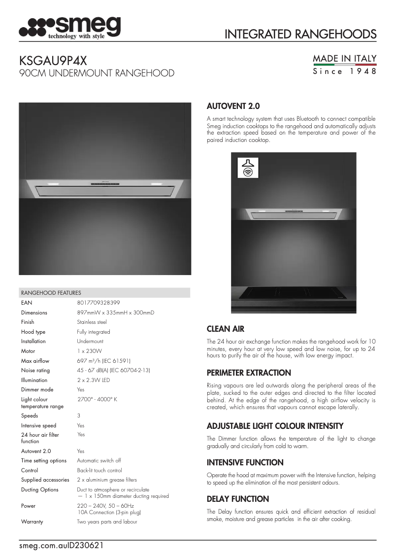 Página 1 del manual Ficha técnica Smeg KSGAU9P4X