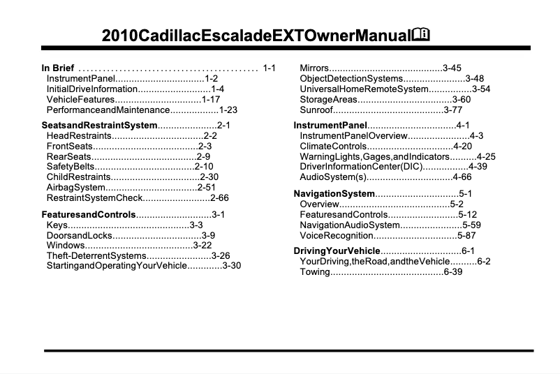 Imagen de la primera página del manual del dispositivo Escalade EXT (2008)