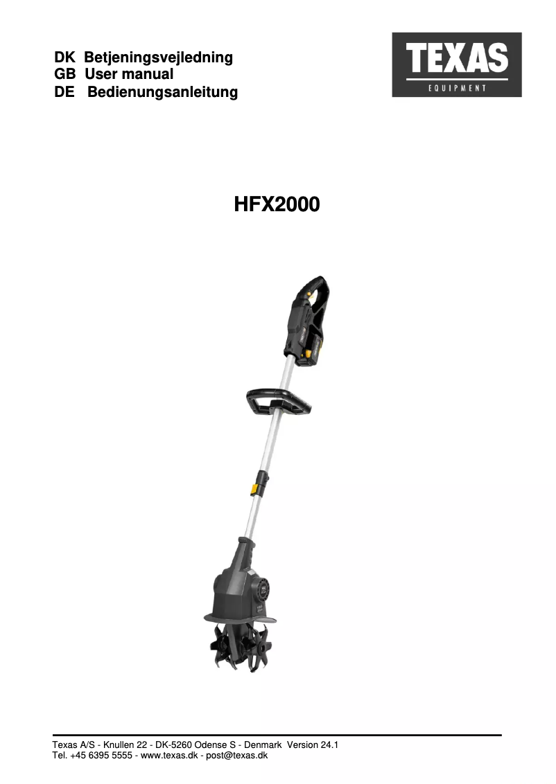 Imagen de la primera página del manual del dispositivo HFX2000