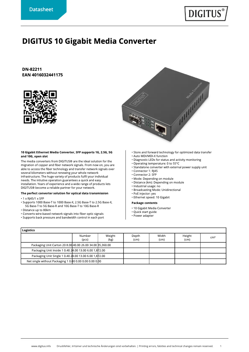 Página nº 1 - Ficha técnica Digitus DN-82211