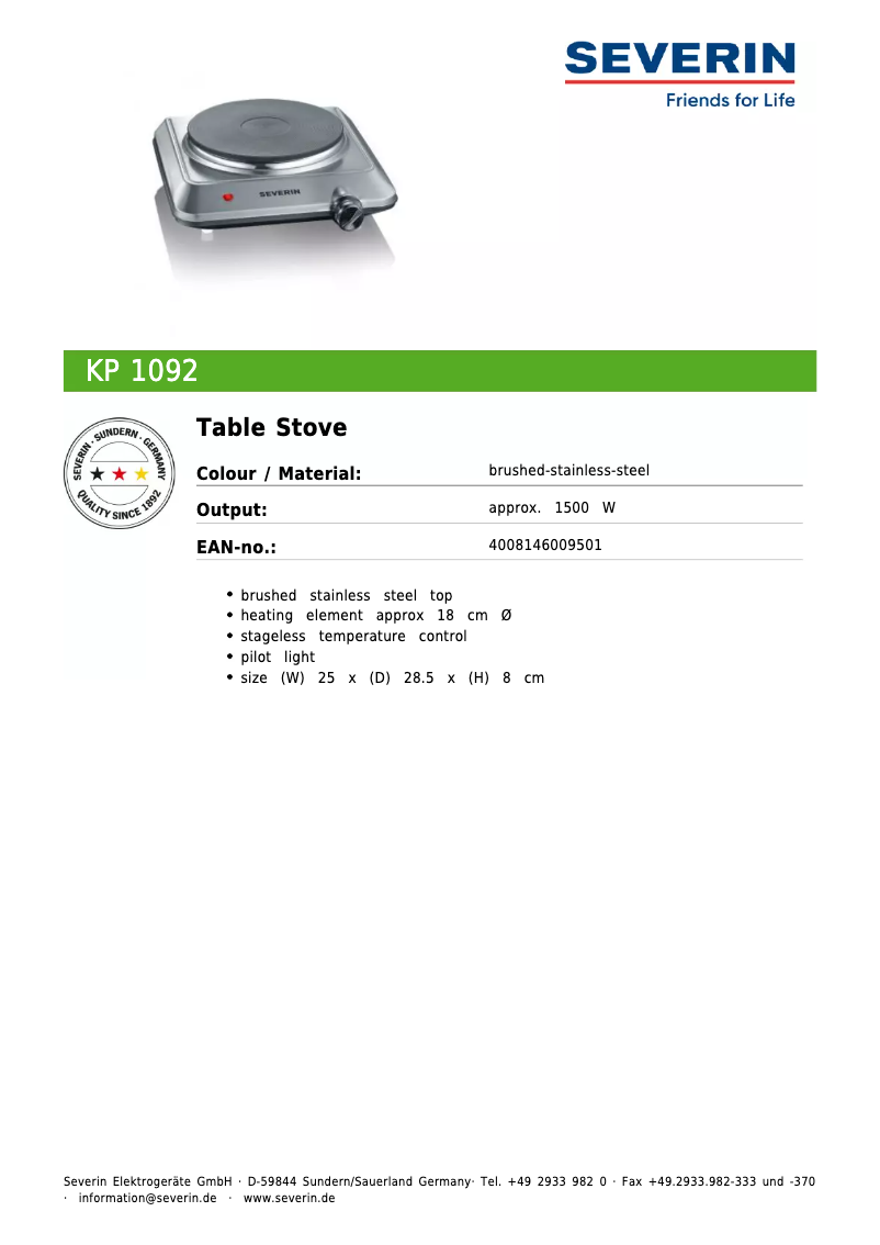 Imagen de la primera página del manual del dispositivo KP 1092