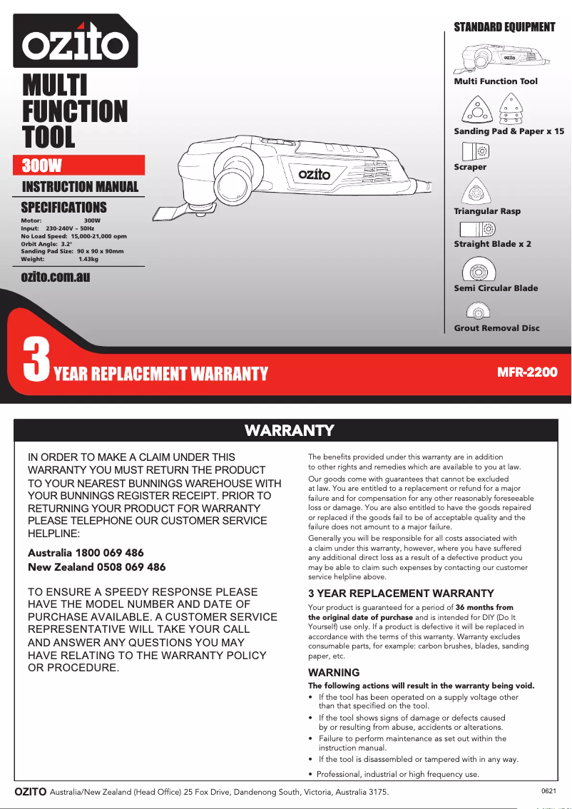 Página 1 del manual Manual de usuario Ozito MFR-2200