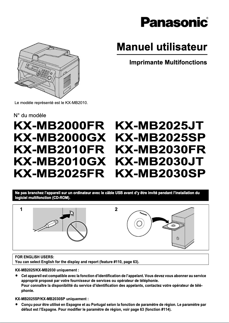 Imagen de la primera página del manual del dispositivo KX-MB2030FR
