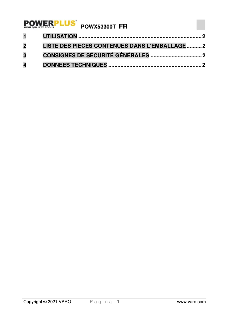 Imagen de la primera página del manual del dispositivo POWX53300T