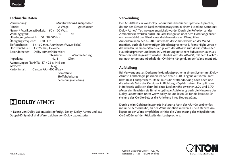 Imagen de la primera página del manual del dispositivo AR-400