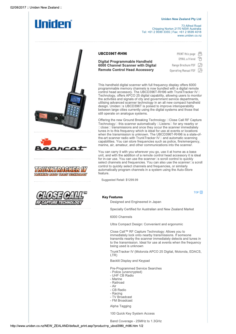 Página 1 del manual Manual de usuario Uniden UBCD396T-RH96