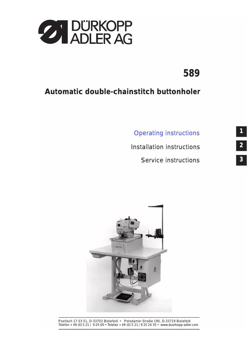 Página 1 del manual Manual de instrucciones Dürkopp Adler 589