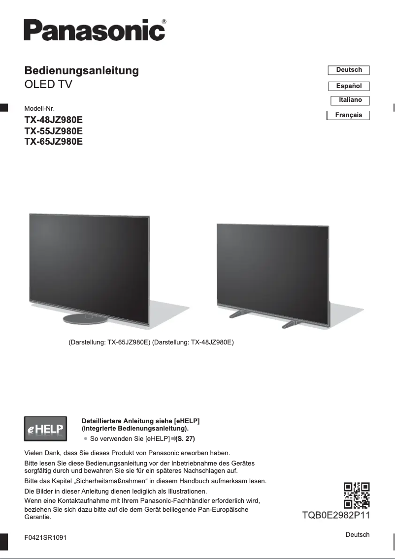 Página nº 1 - Guía de inicio rápido Panasonic TX-65JZ980E