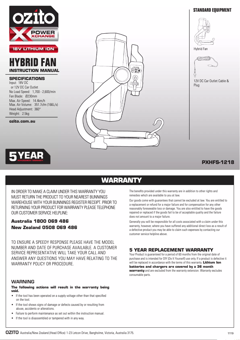 Página nº 1 - Manual de usuario Ozito PXHFS-1218