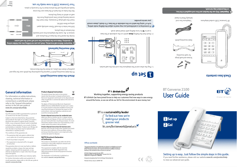 Página 1 del manual Manual de usuario BT Converse 2100