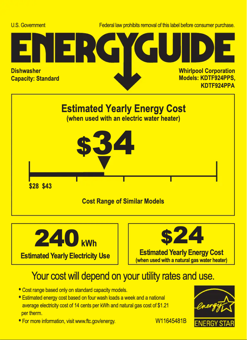 Página 1 del manual Etiqueta energética KitchenAid KDTF924PPA