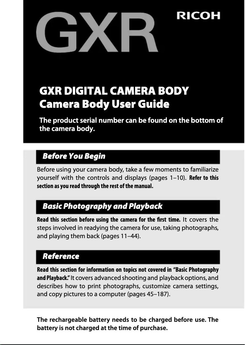 Imagen de la primera página del manual del dispositivo GXR