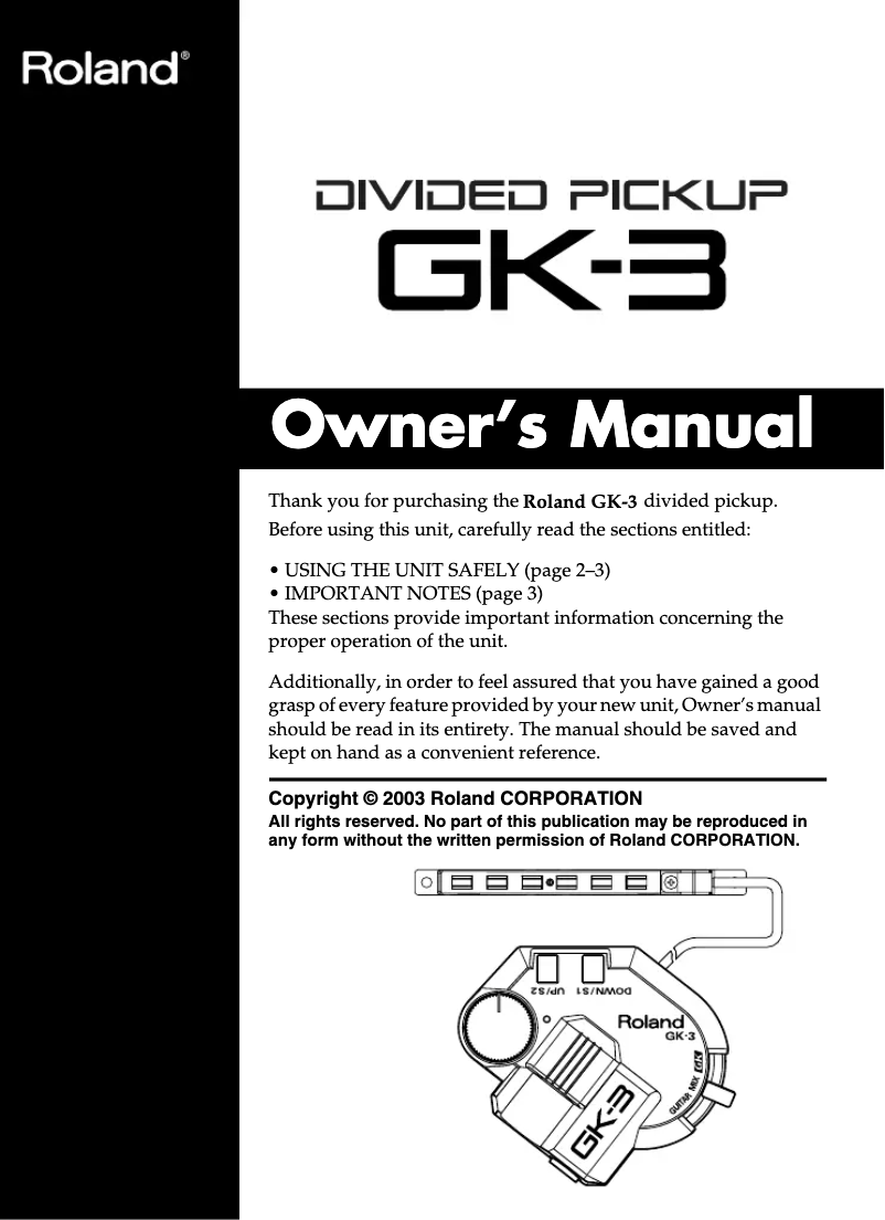 Página nº 1 - Manual de usuario Roland GK-3