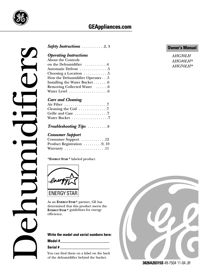Imagen de la primera página del manual del dispositivo AHG30LH