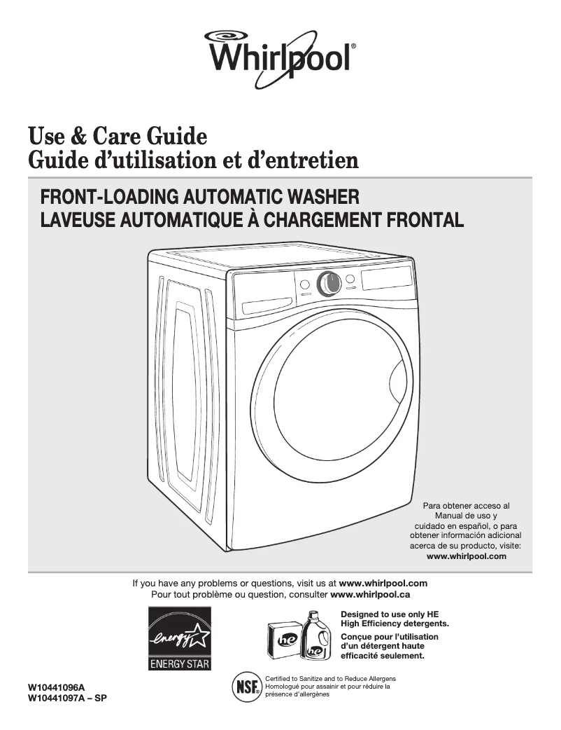 Imagen de la primera página del manual del dispositivo W10441096A
