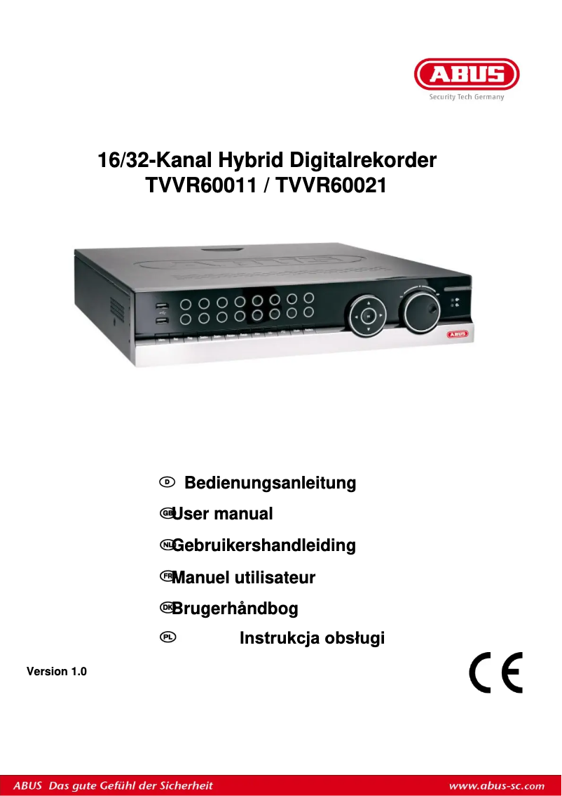 Imagen de la primera página del manual del dispositivo TVVR60021