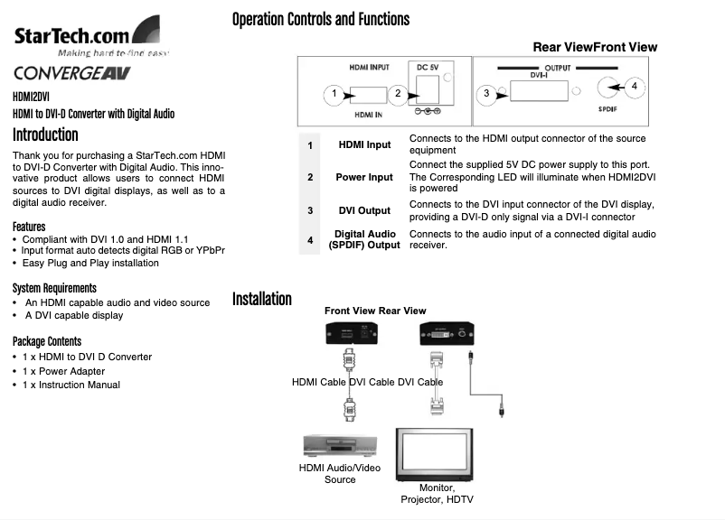 Página 1 del manual Manual de usuario StarTech.com HDMI2DVI