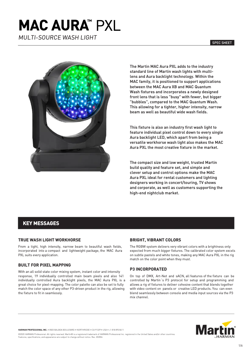 Página 1 del manual Ficha técnica Martin MAC Aura PXL