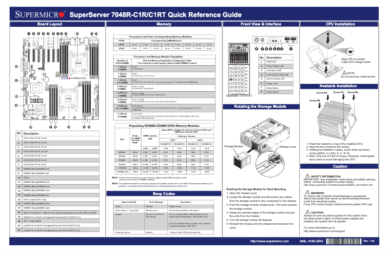 Página 1 del manual Guía de inicio rápido Supermicro SuperServer 7048R-C1RT