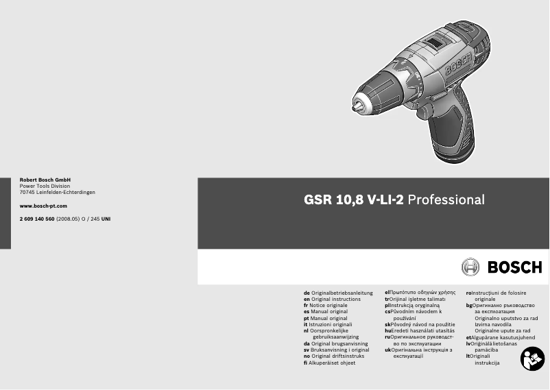 Imagen de la primera página del manual del dispositivo GSR 10,8 V-LI-2 Professional