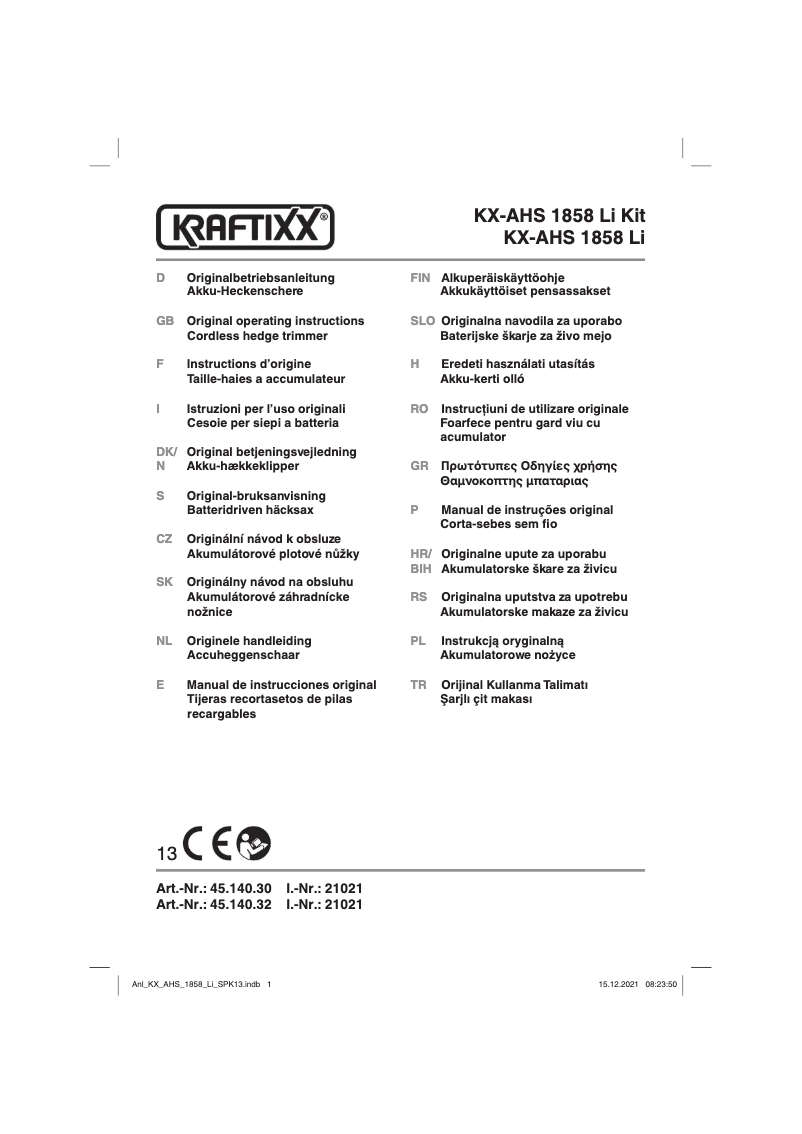 Página 1 del manual Manual de usuario Kraftixx KX-AHS 1858 Li