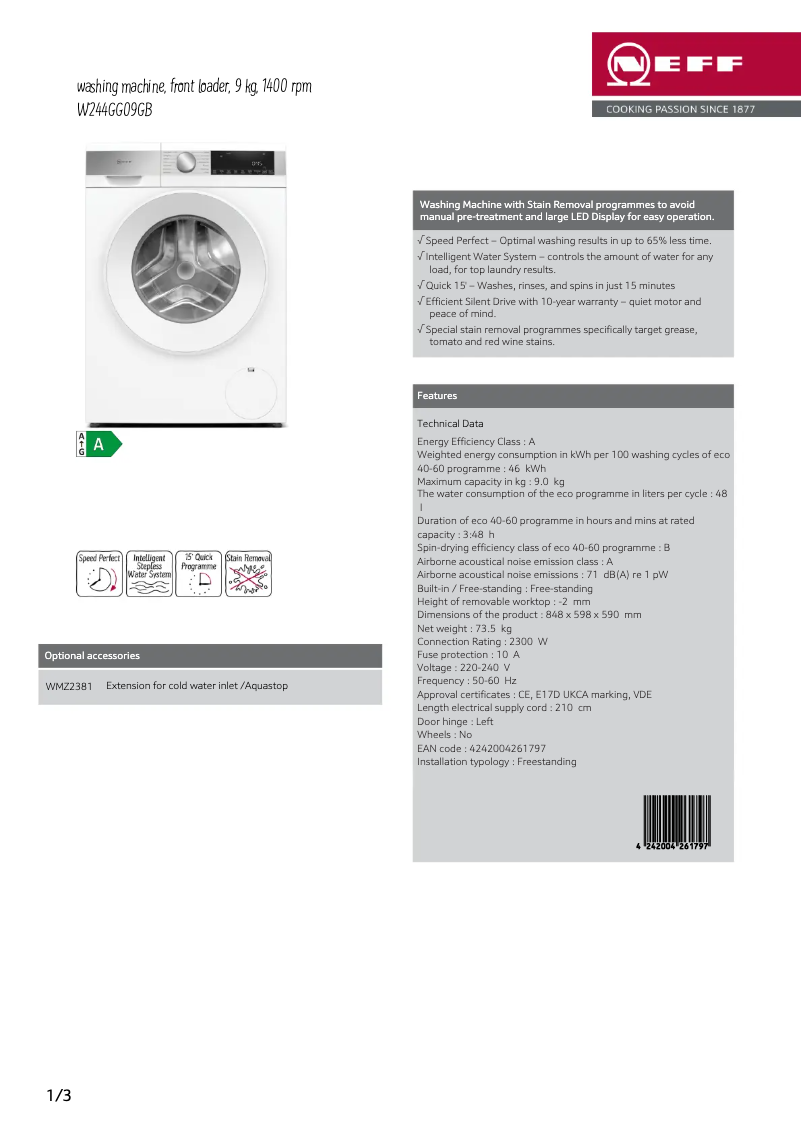 Imagen de la primera página del manual del dispositivo W244GG09GB